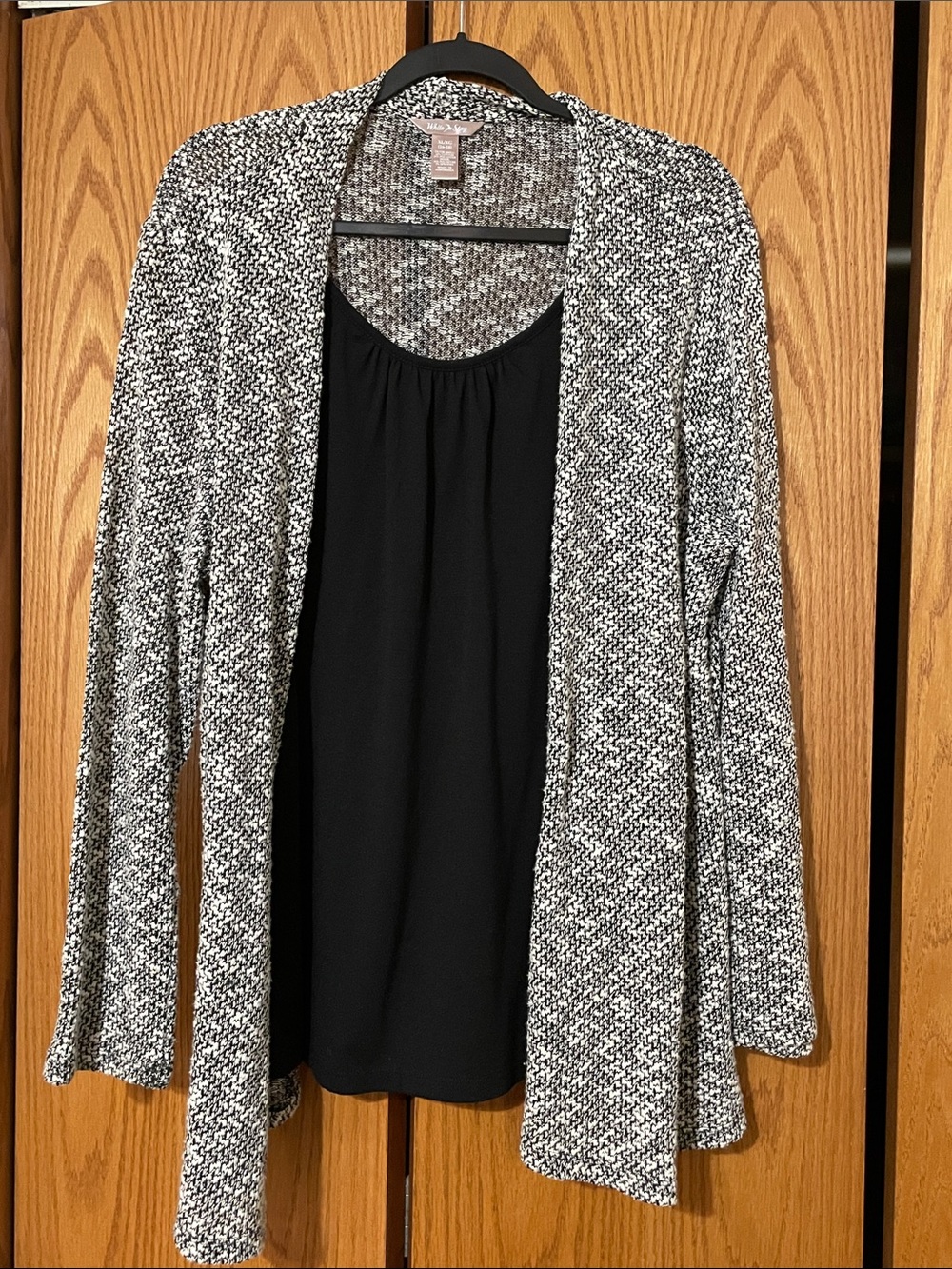 White Stag Black Top with attached Black & White Open Cardigan